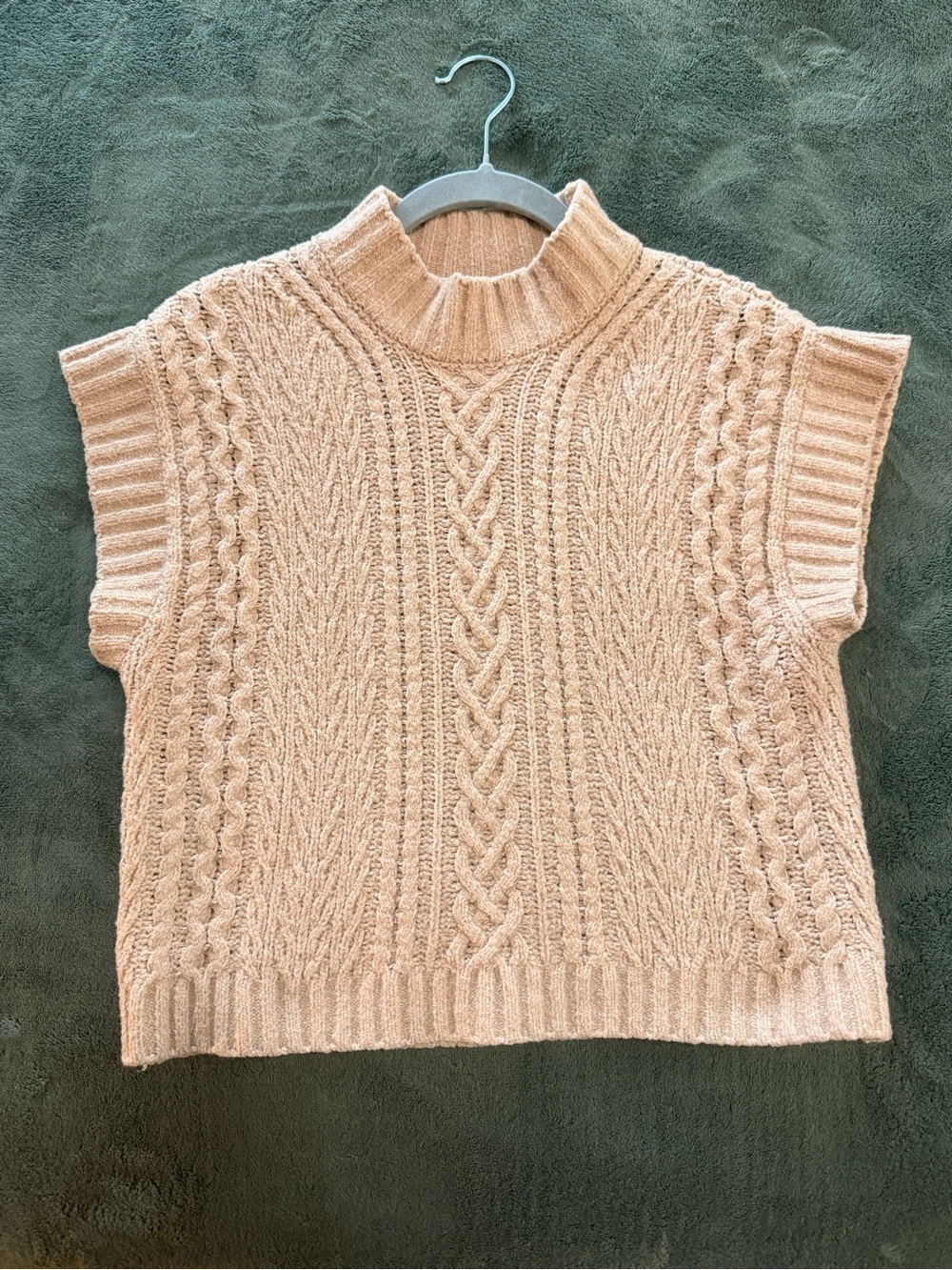 Crop Sleeveless Cable Knit Mock Neck Sweater Vest - tan / brown